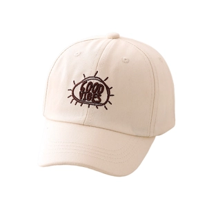 Cappellino da baseball beige in cotone per bambini con ricamo GOOD VIBES 3-8 anni