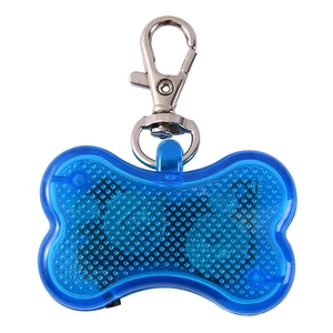 Luminous blue bone-shaped LED dog collar charm for pet safety with lobster clasp