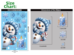 Size chart for Christmas window stickers showing snowman and snowflake dimensions 20x30cm