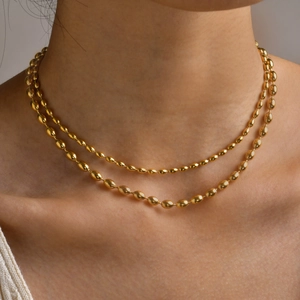 Oval Bead Chain Necklace Stainless Steel IP Gold Plated Minimalist Layering Clavicle Jewelry For Women Elegant Niche Style