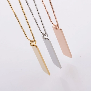 Polished rectangular pendant necklaces in gold, silver and rose gold with ball chains