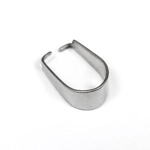Close-up of a silver stainless steel pinch bail connector for jewelry making