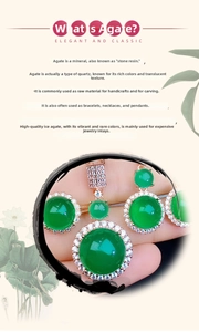 Macro shot of green chalcedony jewelry set with sparkling diamond accents