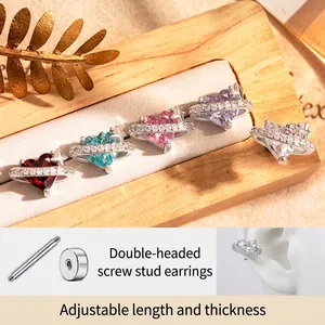 Heart Planet Saturn Star Cartilage Stud Earring With Cubic Zirconia Copper Body And Titanium Steel Earring Post Screw Back