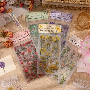 Vintage Floral PET Stickers Waterproof Transparent Flower Decals For Scrapbooking Journaling DIY Arts Crafts Natural Style