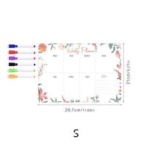 Floral magnetic acrylic weekly planner with six colorful markers and S size dimensions