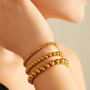 Ball Bead Bracelets Stainless Steel 18K Gold Plated High Polished Minimalist Stacking Jewelry For Women