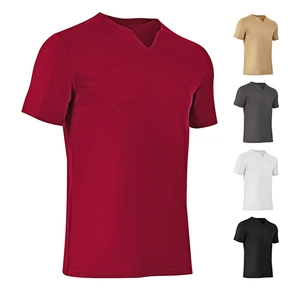 Men V Notch Neck T-Shirt Short Sleeve Slim Fit Solid Color High Stretch Lightweight Casual Summer Fashion Tops
