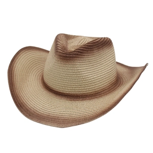 Classic western cowboy straw hat with brown gradient weave and wide brim for sun protection