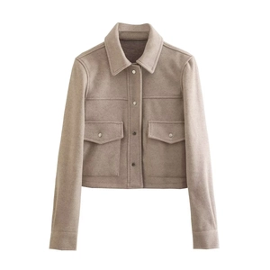 Giacca Y2K oversize in tweed da donna color avena con colletto e tasche