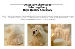 Detailed view of DIY Christmas tree accessories including plush hats and wool felt angels