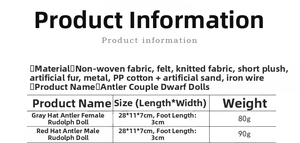 Gedetailleerde maattabel en materiaalspecificatie voor de rendier kerstgnome knuffel