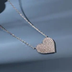 925 sterling silver heart pendant necklace with shimmering pave-set cubic zirconia crystals