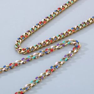 Colorful drip oil titanium steel chain necklace with vibrant gold links for women