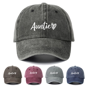 Washed Cotton Baseball Cap Auntie Heart Embroidered Sun Hat Vintage Distressed Adjustable Outdoor Sport Women Men