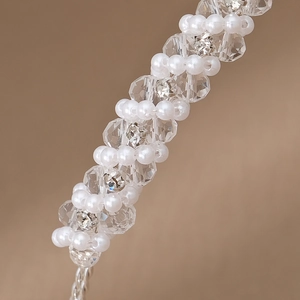 Sparkling crystal and pearl handmade headband with woven beads for bridal hair styling