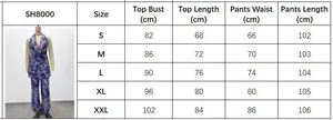 Tableau des tailles pour ensemble femme avec haut imprimé et pantalon de la taille S à XXL
