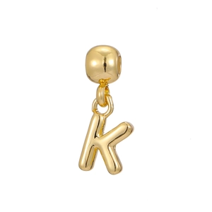 Polished 18k gold plated letter K bubble pendant with a smooth metallic finish