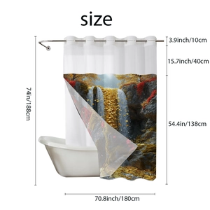 Tableau des dimensions du rideau de douche gaufré avec motif cascade et mesures