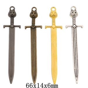 Retro Sword Pendants With Cat Head Handle Alloy Rhinestone Inlaid For DIY Jewelry Making Vintage Style