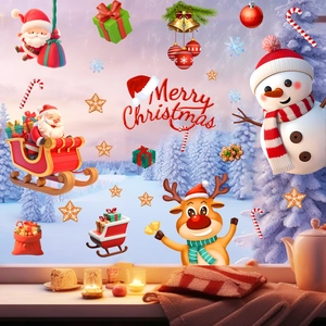 Detailed Christmas window stickers with Santa Claus, snowmen and Merry Christmas text