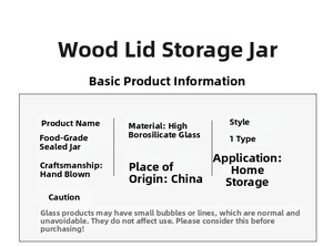 Detail specifications of food-grade borosilicate glass jar with wooden lid and spoon