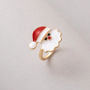 Christmas Santa Claus enamel ring in gold alloy finish with red and white details