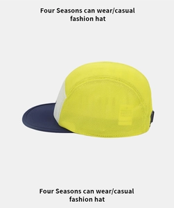 Detail of breathable mesh hiking cap with adjustable strap and contrast color design