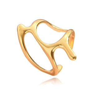 Modern gold irregular wave ring with organic lines and polished mirror finish