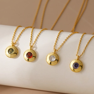 18K gold plated necklace with colorful round zircon pendants in green red white and purple