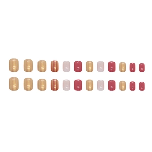 Short square gold glitter and deep berry false nails set with polished finish