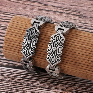 Men Bracelet 316L Stainless Steel Heavy Chain Vintage Gothic Cross Carved Vine Relief Pattern Antique Silver Retro Punk