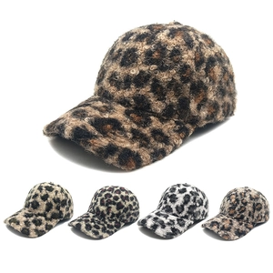 Leopard Print Baseball Cap Lamb Wool Warm Winter Peaked Hat For Women Fashionable Soft Fleece Adjustable