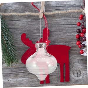 Pendentif de Noël en PET transparent en forme de larme avec décor de renne en bois rouge