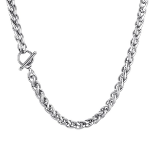 Stainless Steel Men Necklace With Toggle Clasp Wheat Chain Simple Classic Punk Style Jewelry For Men