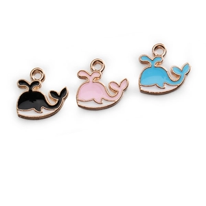 Three cute enamel whale charms in black, pink and blue for DIY jewelry making