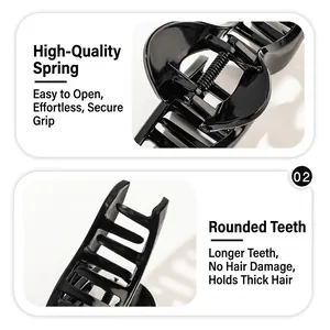 Large black minimalist hair claw clip with strong spring and rounded teeth for thick hair