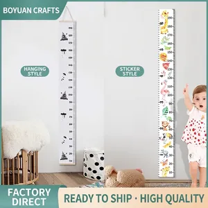 Kids Height Growth Chart Wall Decor Nordic Style Cartoon Canvas Hanging Ruler For Nursery Room Baby Development Tracking