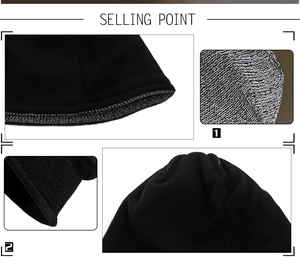 Detail view of the black reflective knit beanie showing the warm inner fleece and stitching