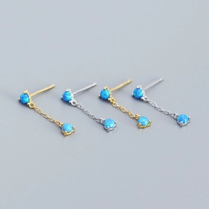 Elegant S925 silver blue opal tassel drop earrings set in gold and silver finish