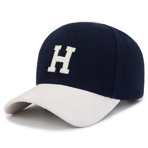 Baseball Cap Wool Blend Fabric H Letter Embroidery Color Block Adjustable Casual Sports Sun Hat