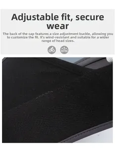 Detail of black sun hat showing reinforced stitching and adjustable elastic windproof strap
