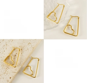 Detail of gold geometric heart earrings showing premium polishing and electroplating quality