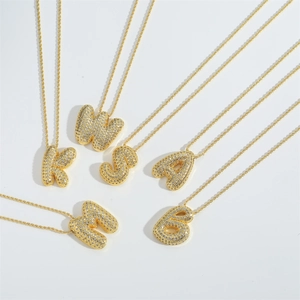 Chubby bubble 26 letters pendant necklaces with sparkling zircon pavé on rope chains