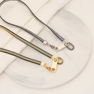 Unique zipper pendant necklaces in gold and silver finish with black fabric straps