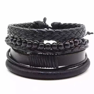 Vintage Leather Woven Bracelet Set Multilayer Africa Map Owl Hamsa Hand Pendant Ethnic Beaded Bracelets For Men Women Jewelry