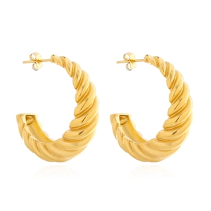 Minimalist gold plated stainless steel twisted C-shape hoop earrings for women