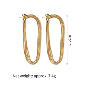 Elegant gold fringe line earrings featuring multi-layer snake chains and minimalist design