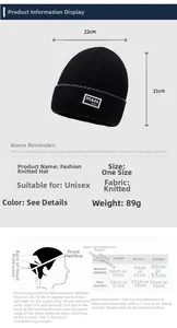 Size chart for knit beanie featuring head circumference measurements and 22x21cm dimensions