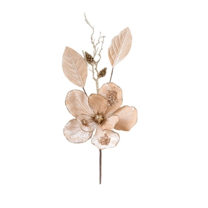Champagne gold velvet artificial Christmas flower with glitter for tree decoration